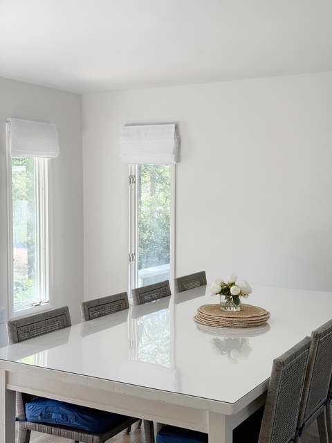 Bright dining area by the windows