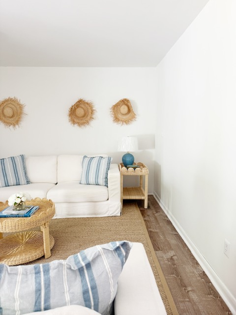 Coastal sitting room with white sofa